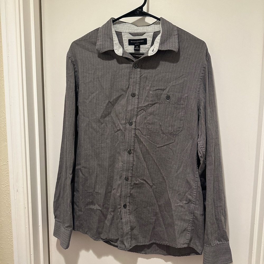 Banana Republic Slim Fit Grey Long Sleeve Button Down Cotton Dress Shirt